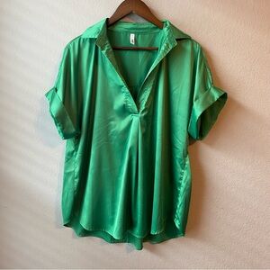 Boutique Vibrant Kelly Green Satin Shirt